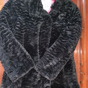 Black faux fur coat
